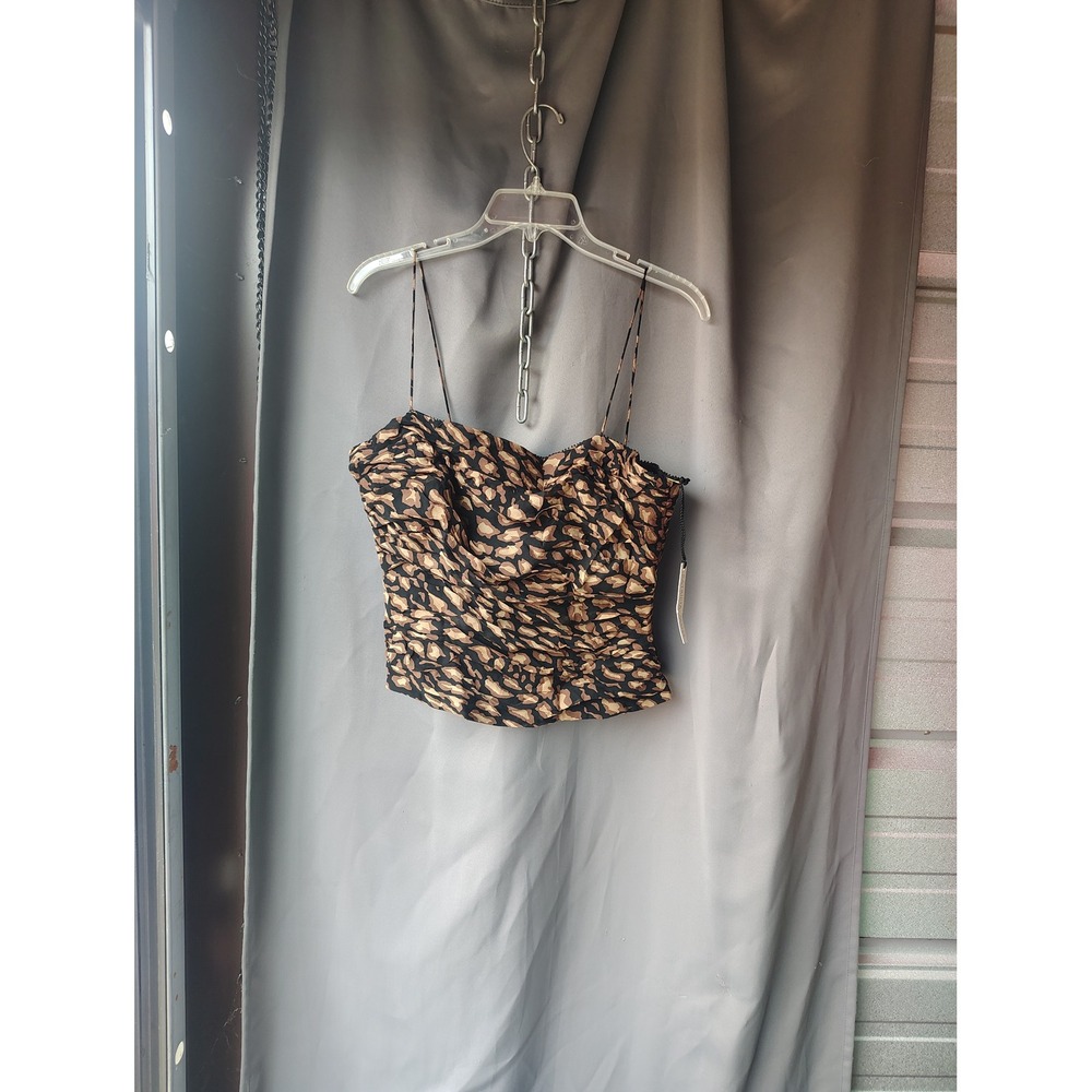 Patricia Moss Leopard Print Ruched Camisole Top Brown Black Size 12 NWT